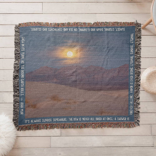 Cadiz Dunes Wilderness Sunrise Woven Blanket | Cozy Throw for Nature Lovers