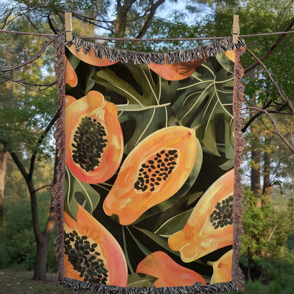 Papaya Woven Blanket | Cozy throw for foodies and tropical fruit lovers