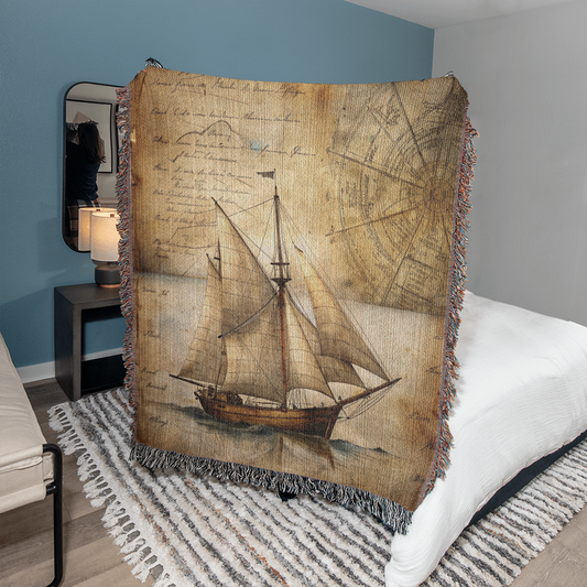 Vintage Sailboat Woven Blanket | Comfy throw for travel and adventure