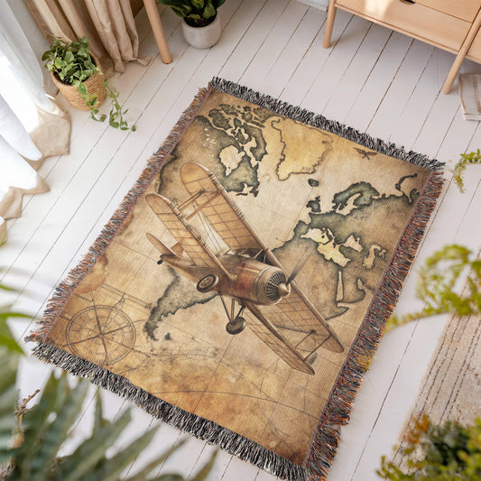Vintage Airplane Woven Blanket | Comfy throw for travel and adventure