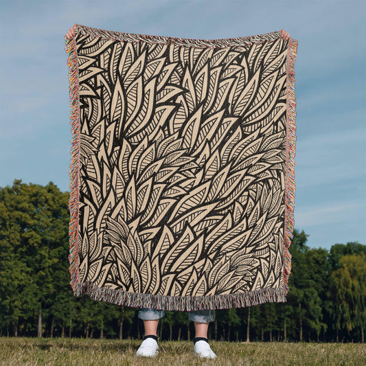 Art Deco Leaves Woven Blanket | Cozy throw for design lovers