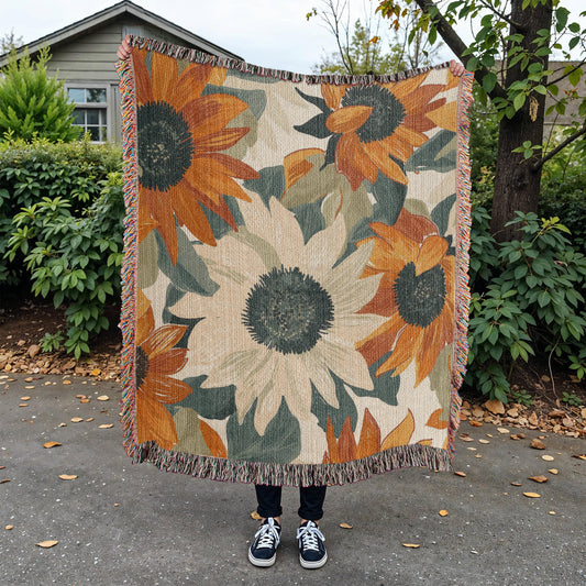 Matisse Inspired Sunflowers Woven Blanket | Cozy Throw for Gardeners and Flower Lovers