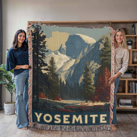 Yosemite National Park Half Dome WPA Style Woven Blanket | Cozy Throw for Cool Days