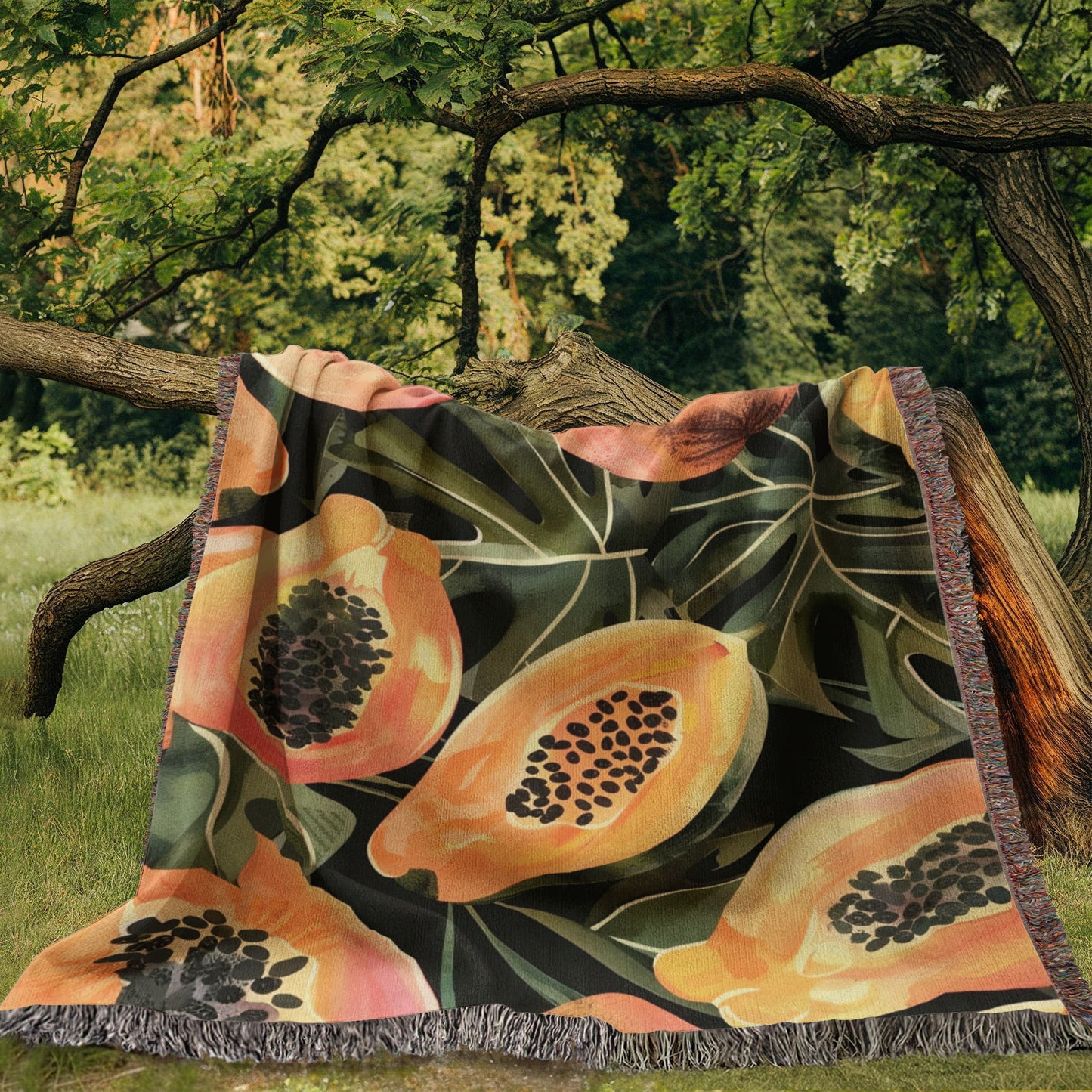 Papaya Woven Blanket | Cozy throw for foodies and tropical fruit lovers