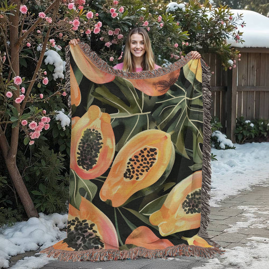 Papaya Woven Blanket | Cozy throw for foodies and tropical fruit lovers