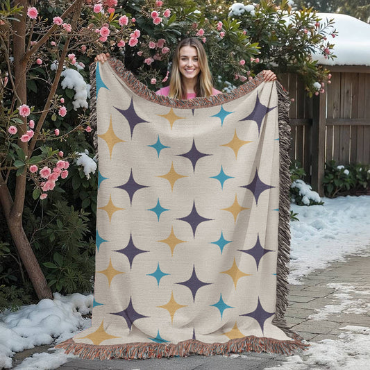 Mid-Century Starburst Woven Blanket | Vintage cozy throw for cool nights