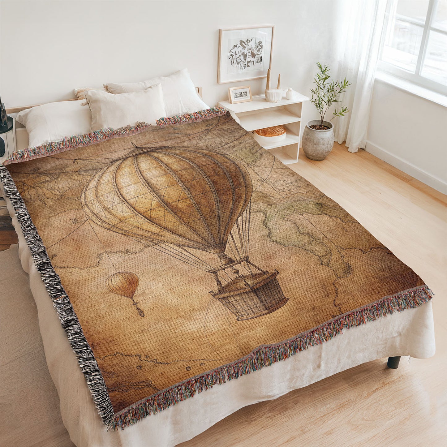 Vintage Hot Air Balloon Woven Blanket | Comfy throw for travel and adventure