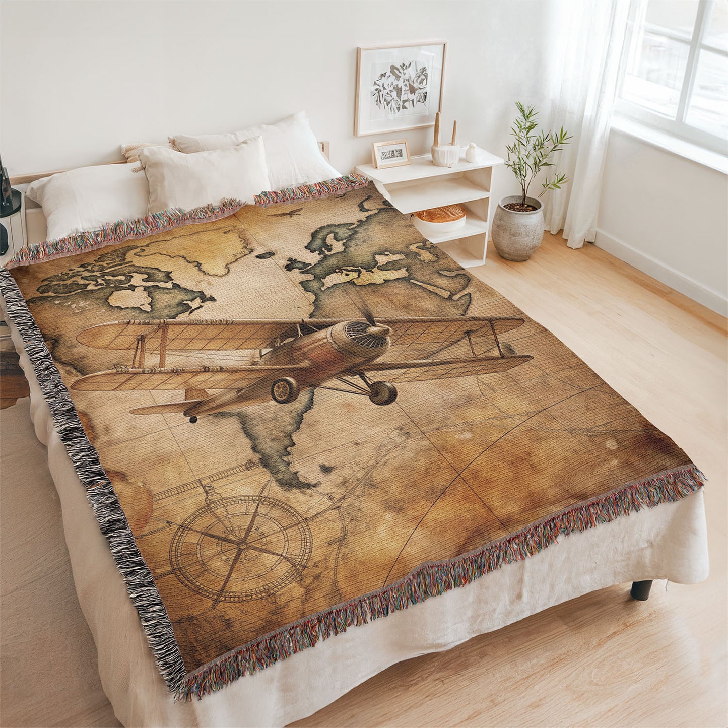 Vintage Airplane Woven Blanket | Comfy throw for travel and adventure