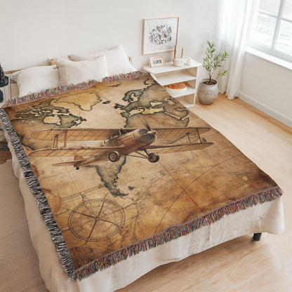 Vintage Airplane Woven Blanket | Comfy throw for travel and adventure