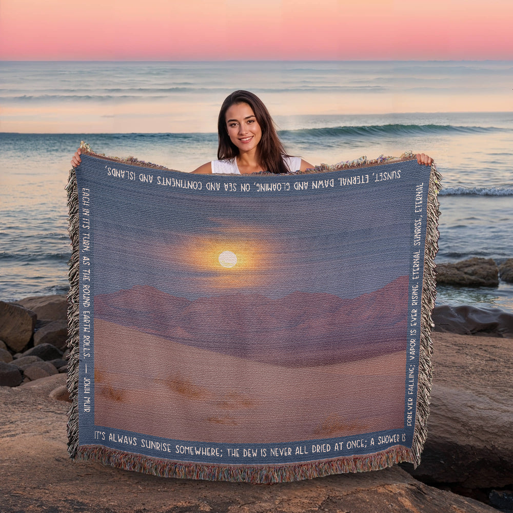Cadiz Dunes Wilderness Sunrise Woven Blanket | Cozy Throw for Nature Lovers