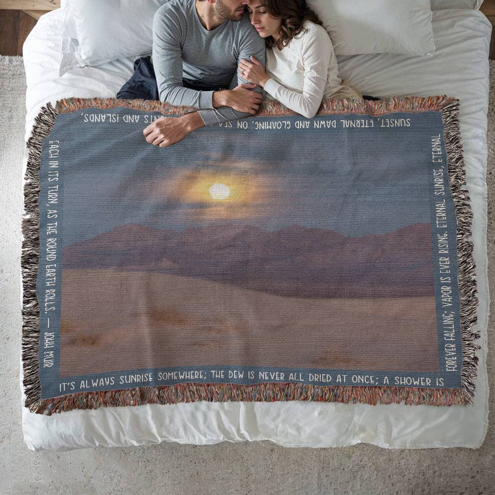Cadiz Dunes Wilderness Sunrise Woven Blanket | Cozy Throw for Nature Lovers