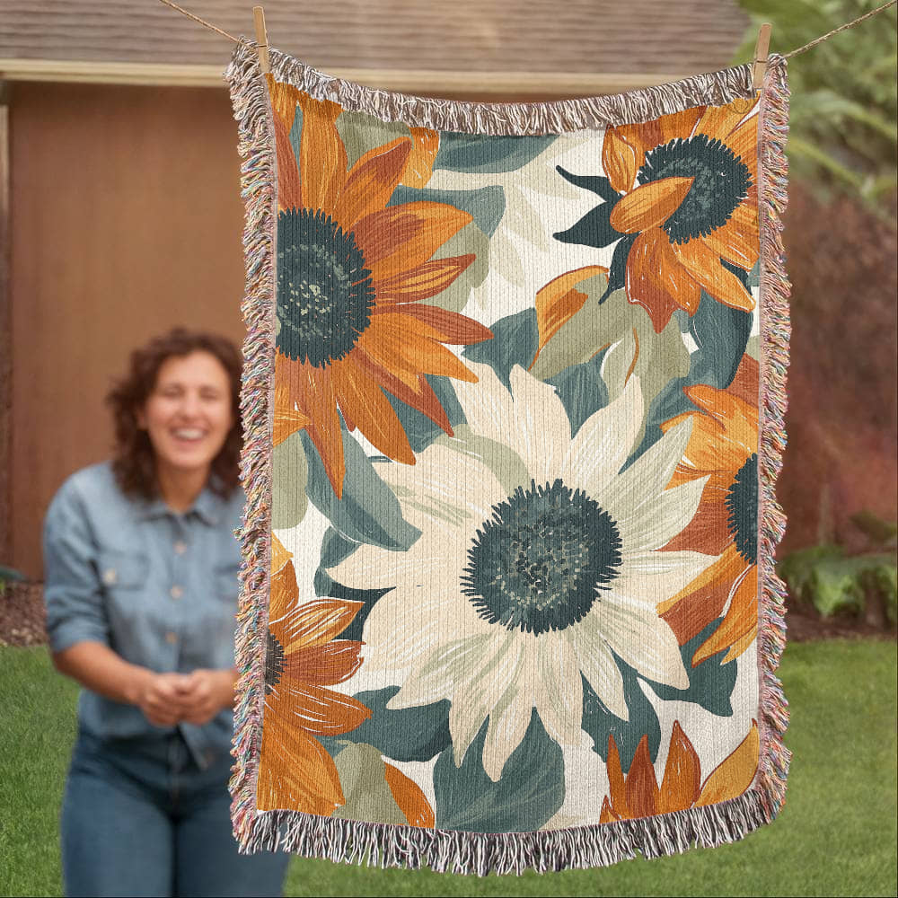 Matisse Inspired Sunflowers Woven Blanket | Cozy Throw for Gardeners and Flower Lovers