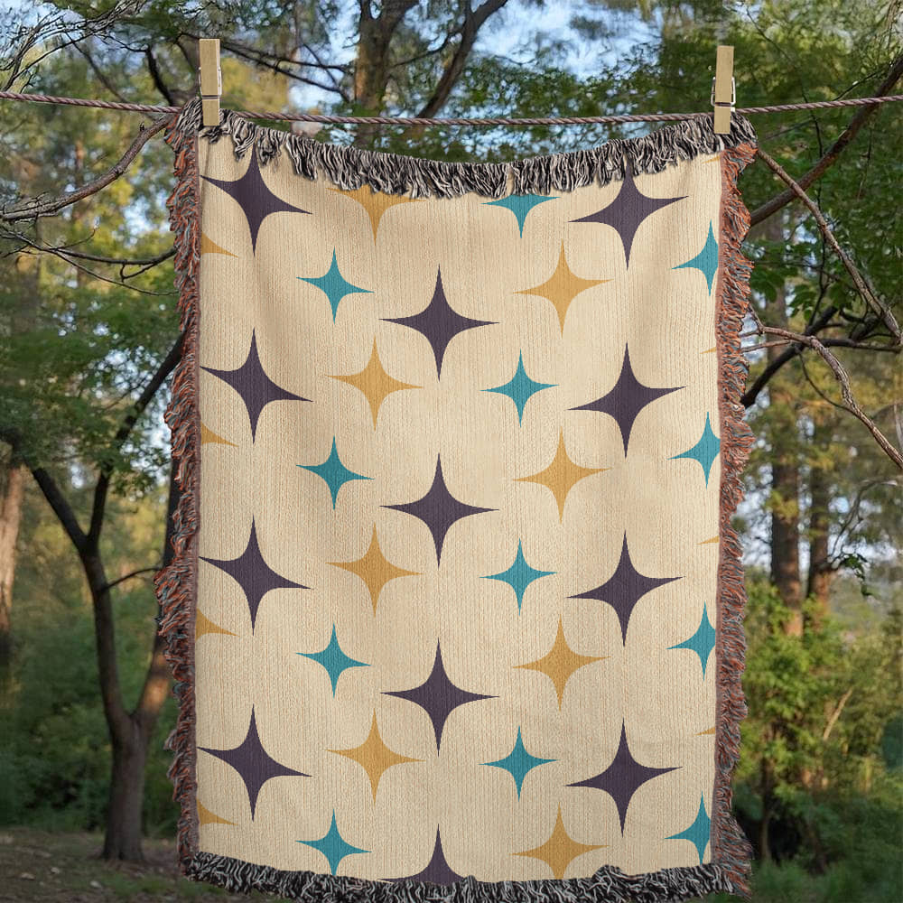 Mid-Century Starburst Woven Blanket | Vintage cozy throw for cool nights