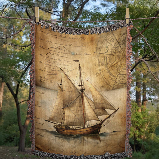 Vintage Sailboat Woven Blanket | Comfy throw for travel and adventure