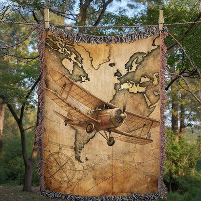 Vintage Airplane Woven Blanket | Comfy throw for travel and adventure