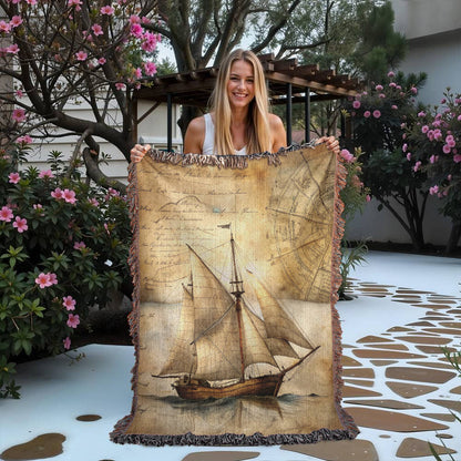 Vintage Sailboat Woven Blanket | Comfy throw for travel and adventure
