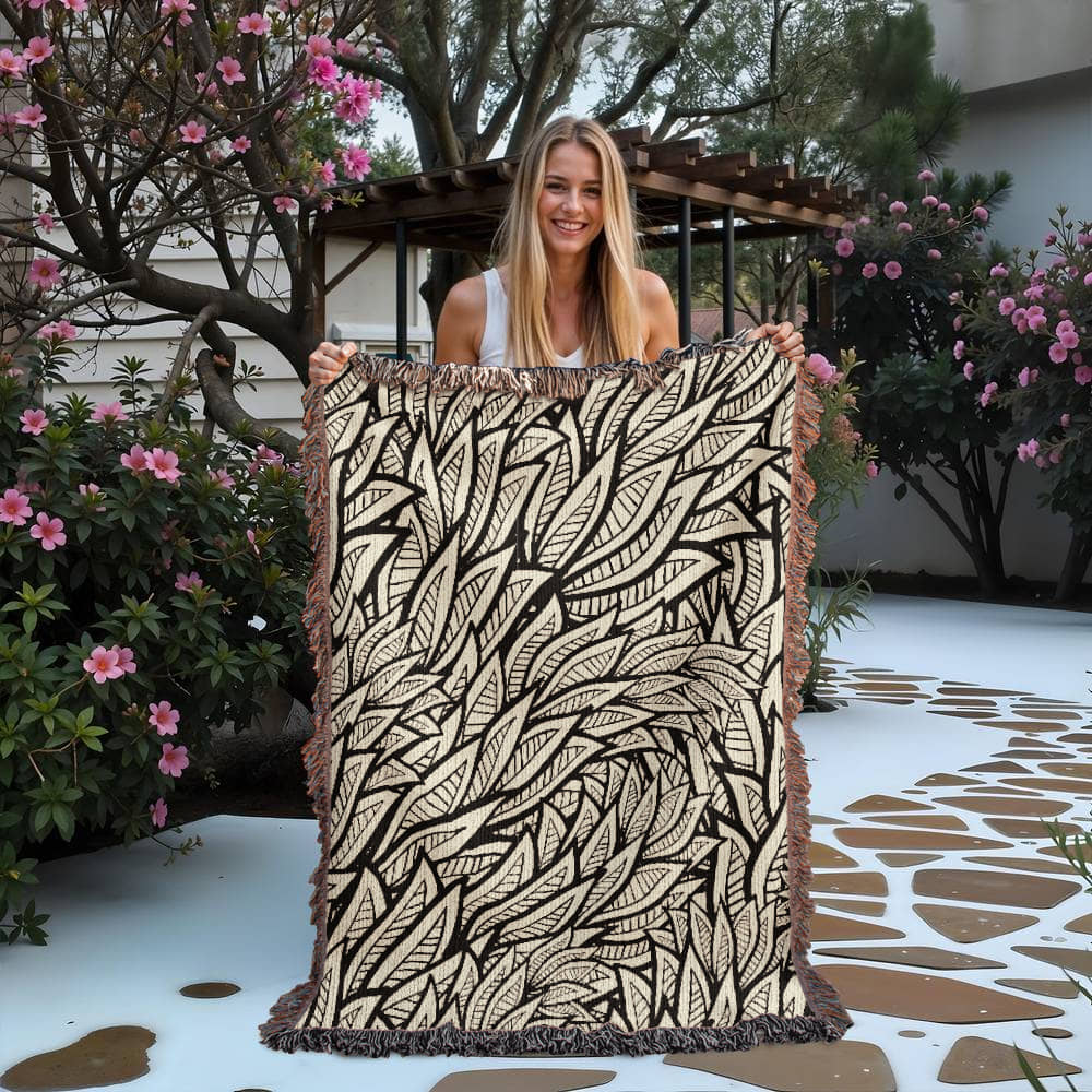 Art Deco Leaves Woven Blanket | Cozy throw for design lovers