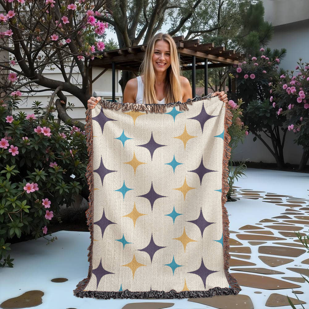 Mid-Century Starburst Woven Blanket | Vintage cozy throw for cool nights