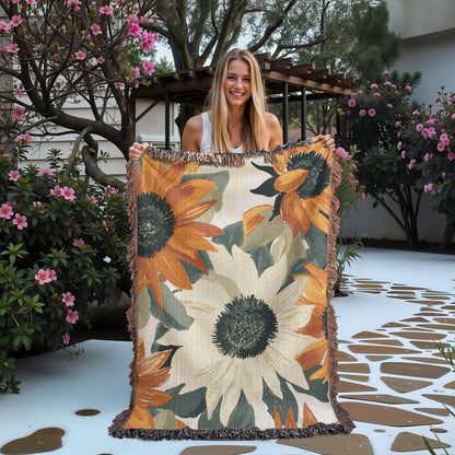 Matisse Inspired Sunflowers Woven Blanket | Cozy Throw for Gardeners and Flower Lovers