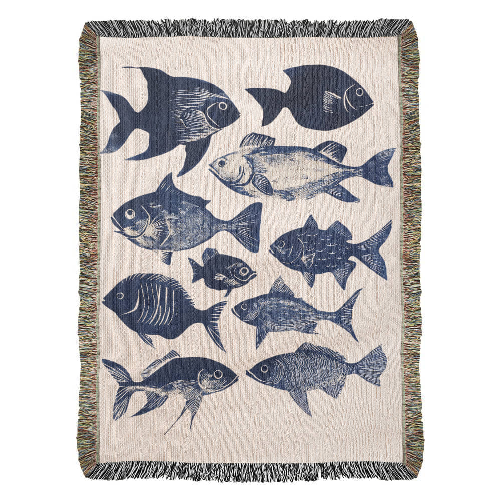 Blue Fish  Woven Blanket | Comfy throw for lake life