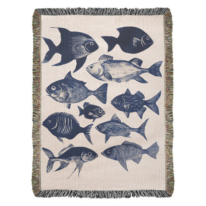 Blue Fish  Woven Blanket | Comfy throw for lake life