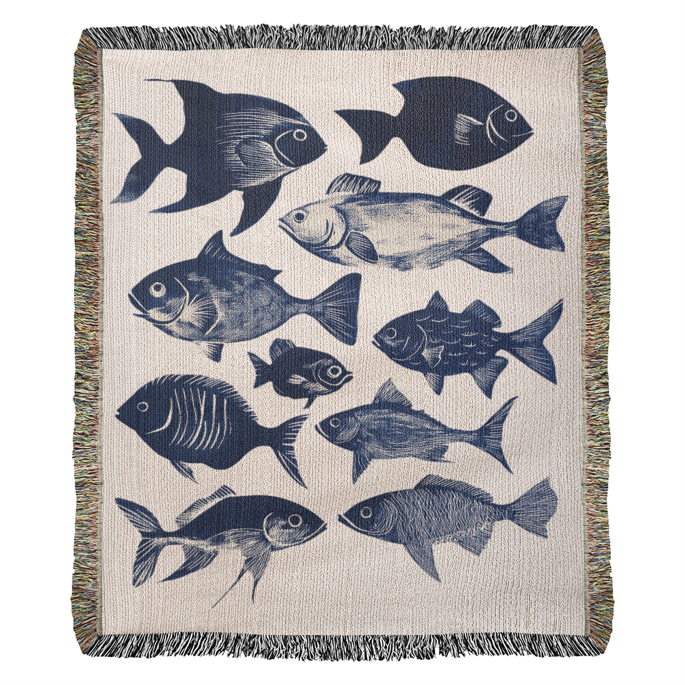 Blue Fish  Woven Blanket | Comfy throw for lake life