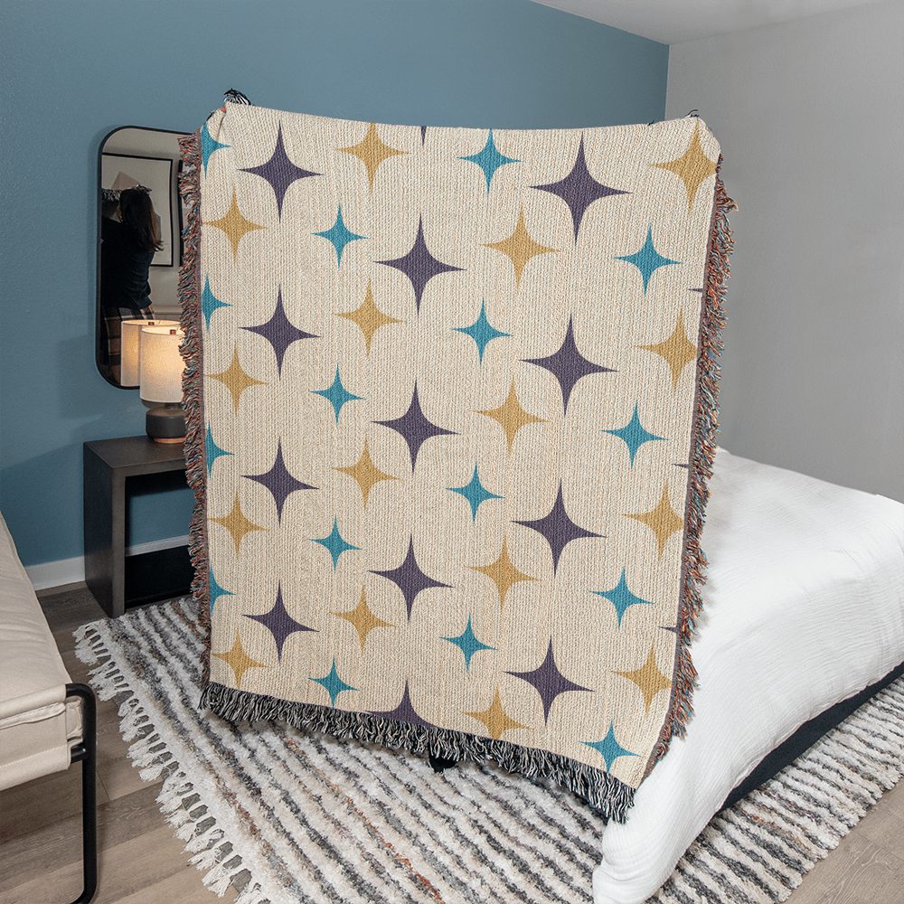 Mid-Century Starburst Woven Blanket | Vintage cozy throw for cool nights