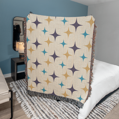 Mid-Century Starburst Woven Blanket | Vintage cozy throw for cool nights