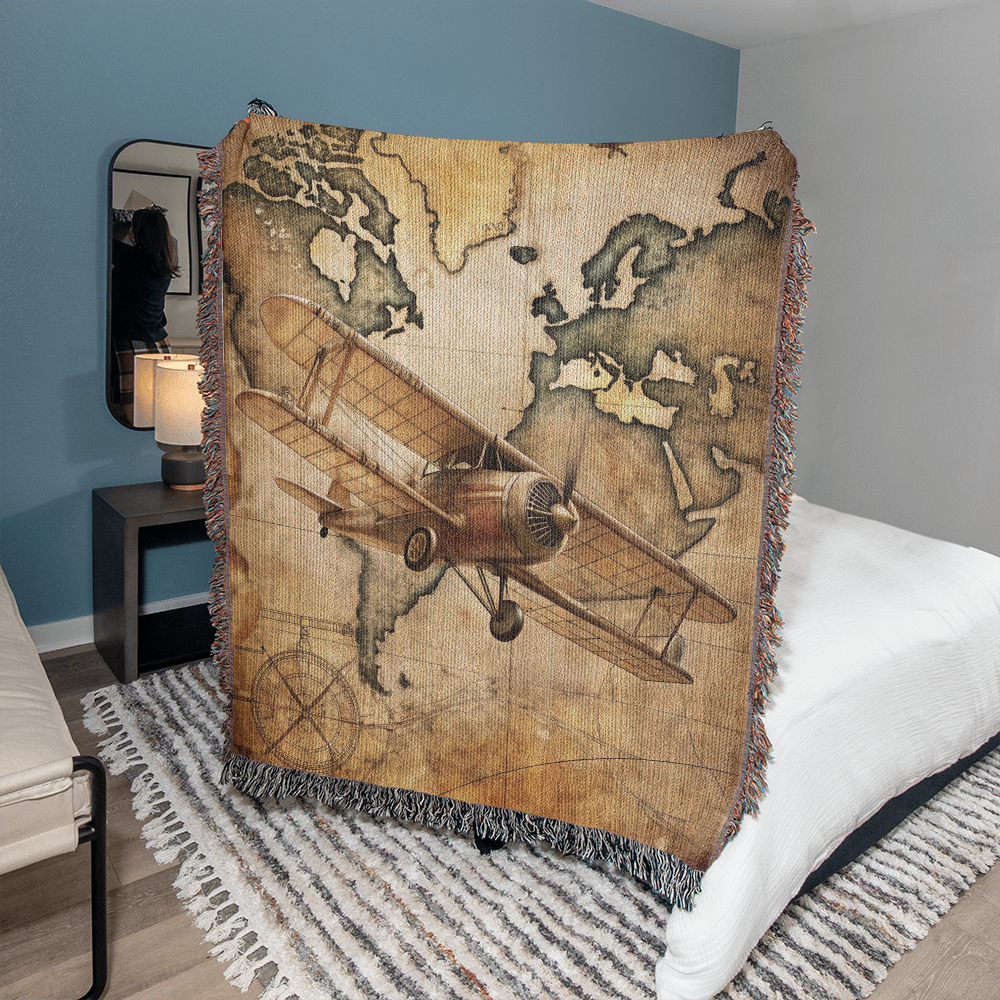 Vintage Airplane Woven Blanket | Comfy throw for travel and adventure