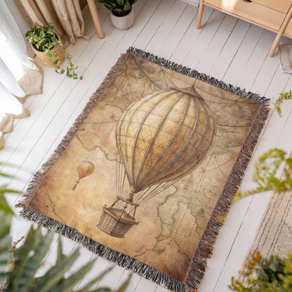 Vintage Hot Air Balloon Woven Blanket | Comfy throw for travel and adventure
