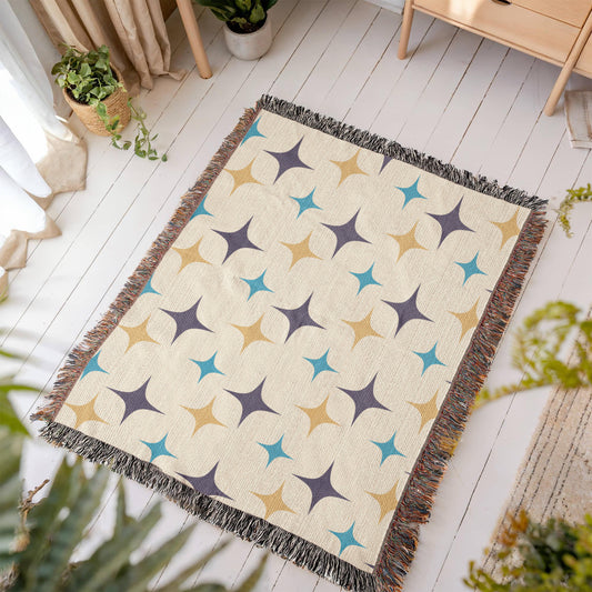 Mid-Century Starburst Woven Blanket | Vintage cozy throw for cool nights