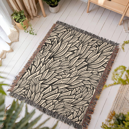 Art Deco Leaves Woven Blanket | Cozy throw for design lovers