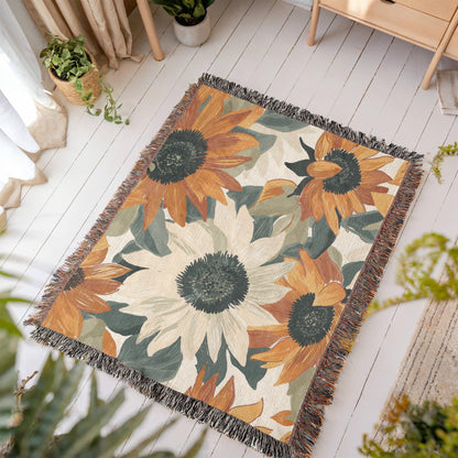 Matisse Inspired Sunflowers Woven Blanket | Cozy Throw for Gardeners and Flower Lovers