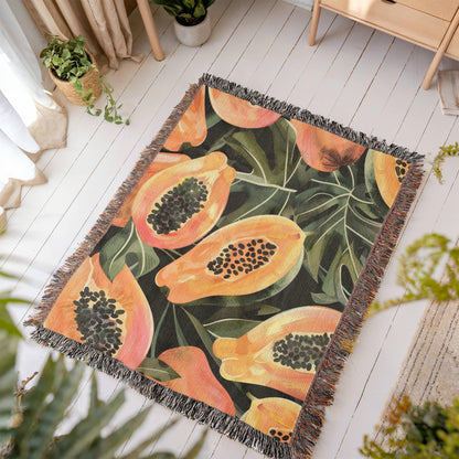 Papaya Woven Blanket | Cozy throw for foodies and tropical fruit lovers