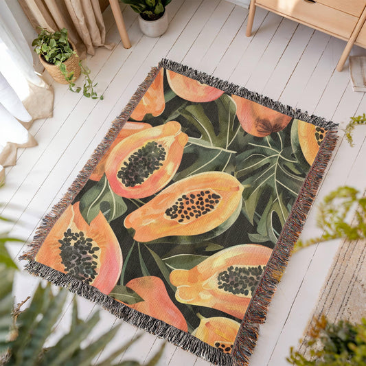 Papaya Woven Blanket | Cozy throw for foodies and tropical fruit lovers