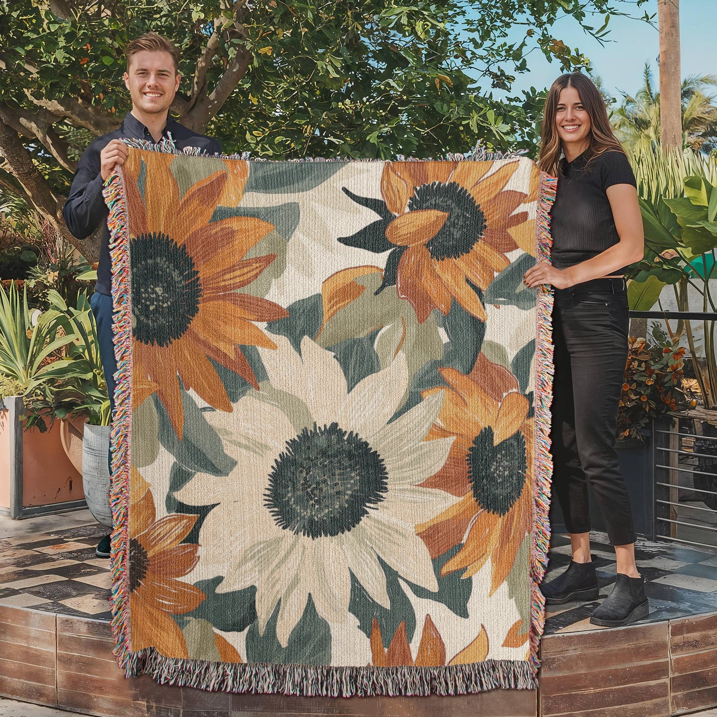 Matisse Inspired Sunflowers Woven Blanket | Cozy Throw for Gardeners and Flower Lovers
