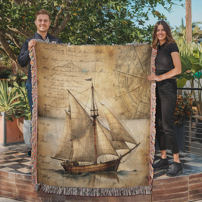 Vintage Sailboat Woven Blanket | Comfy throw for travel and adventure