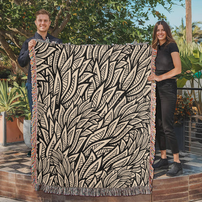 Art Deco Leaves Woven Blanket | Cozy throw for design lovers