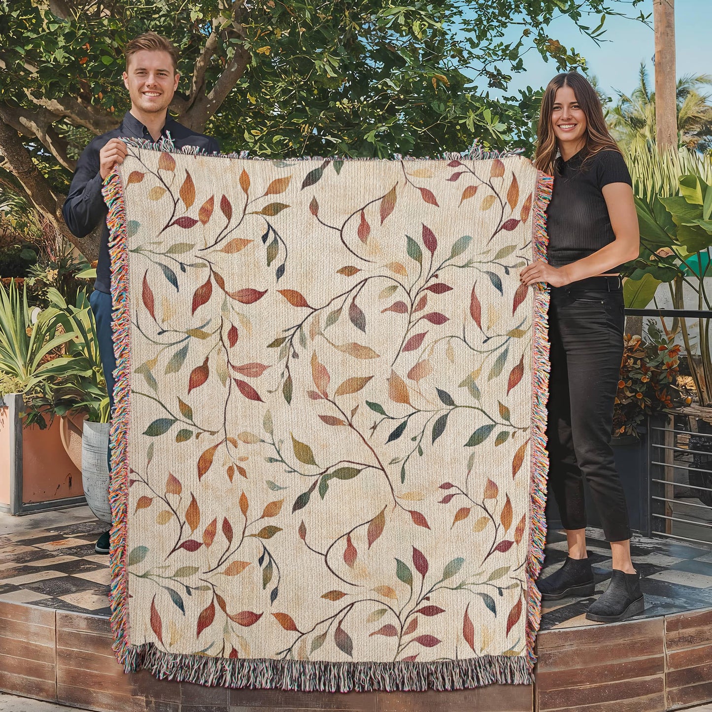 Topeka Autumn Floral Woven Blanket | Cozy throw for cool evenings