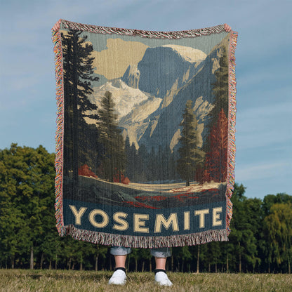 Yosemite National Park Half Dome WPA Style Woven Blanket | Cozy Throw for Cool Days
