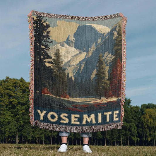 Yosemite National Park Half Dome WPA Style Woven Blanket | Cozy Throw for Cool Days