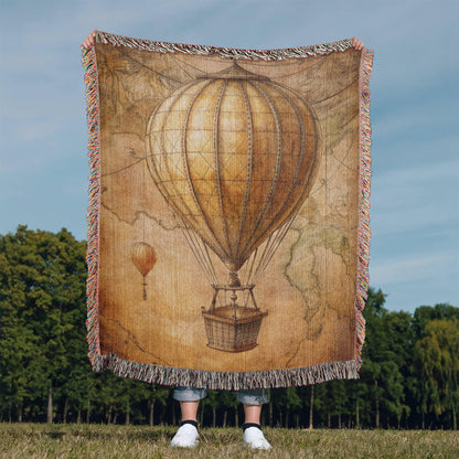Vintage Hot Air Balloon Woven Blanket | Comfy throw for travel and adventure