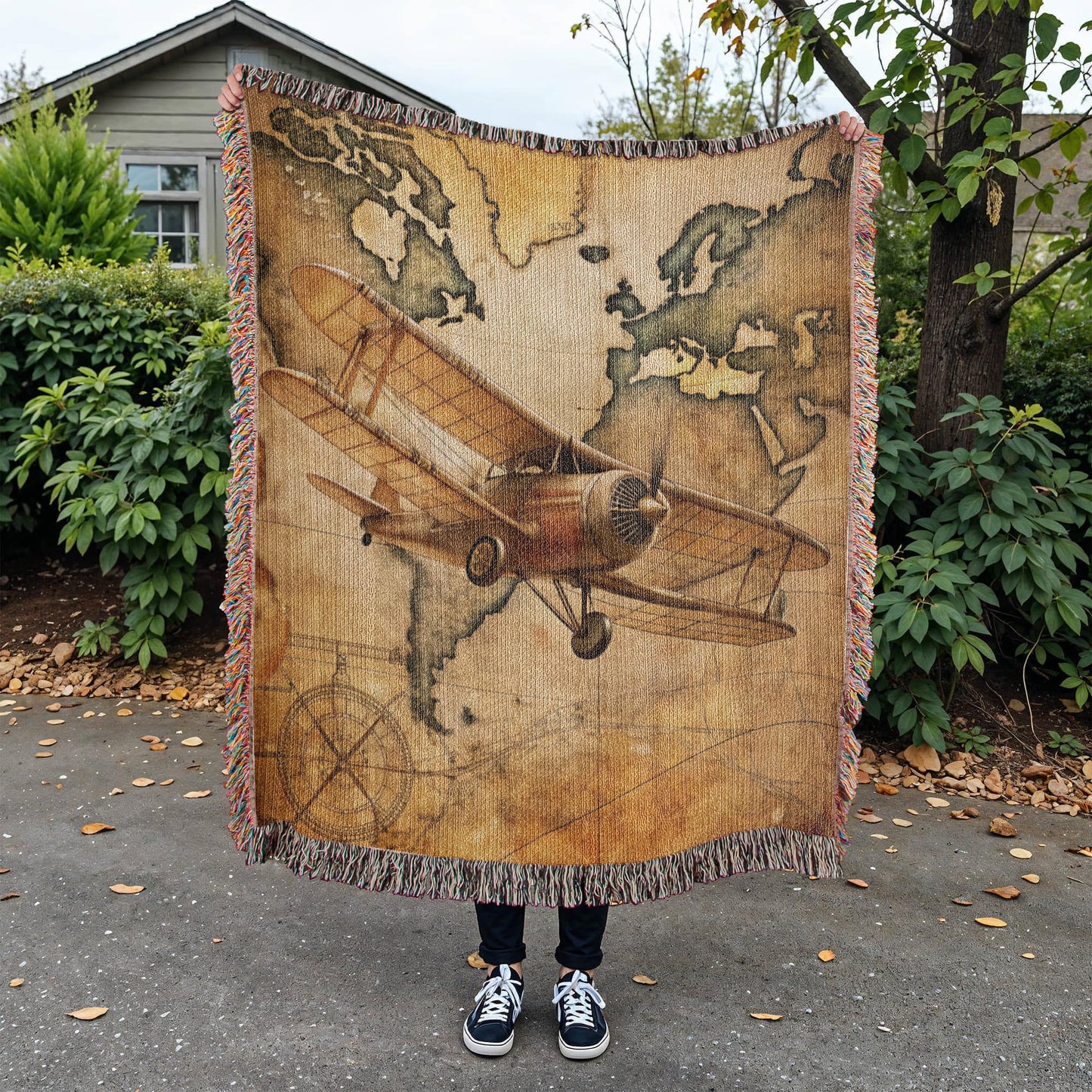 Vintage Airplane Woven Blanket | Comfy throw for travel and adventure