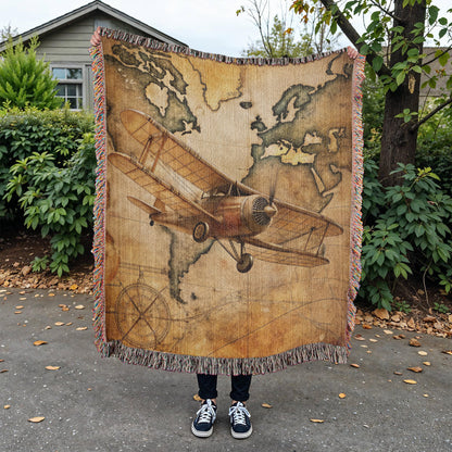 Vintage Airplane Woven Blanket | Comfy throw for travel and adventure
