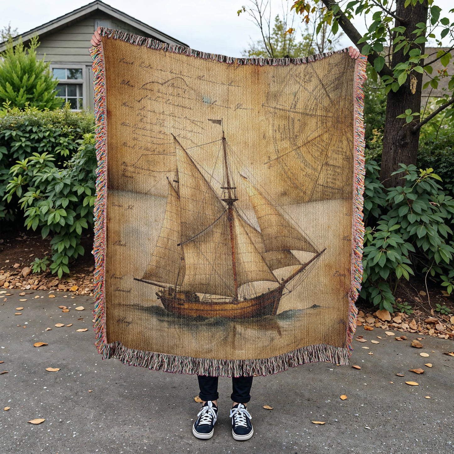 Vintage Sailboat Woven Blanket | Comfy throw for travel and adventure