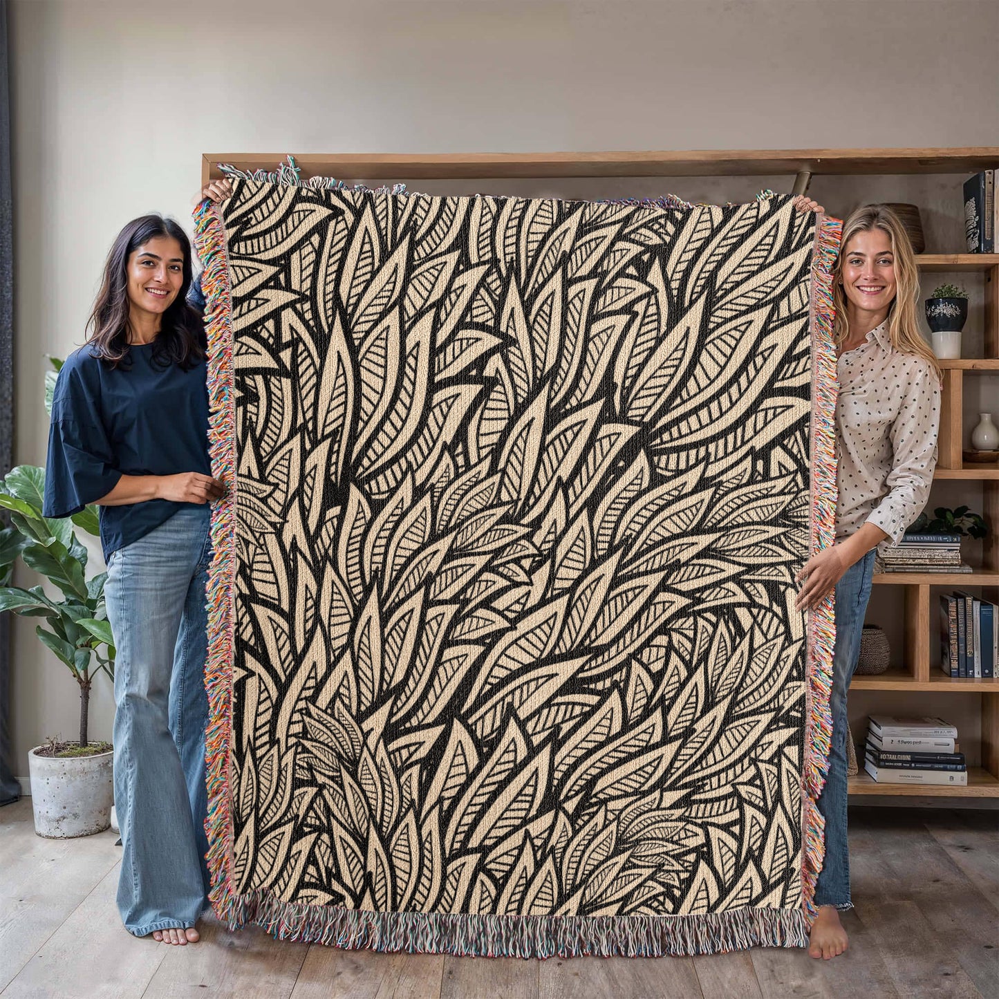 Art Deco Leaves Woven Blanket | Cozy throw for design lovers