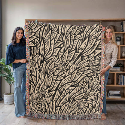 Art Deco Leaves Woven Blanket | Cozy throw for design lovers