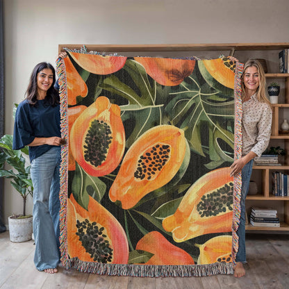 Papaya Woven Blanket | Cozy throw for foodies and tropical fruit lovers