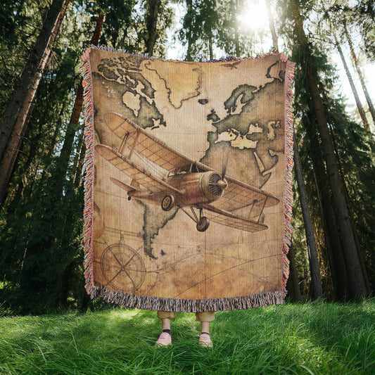Vintage Airplane Woven Blanket | Comfy throw for travel and adventure
