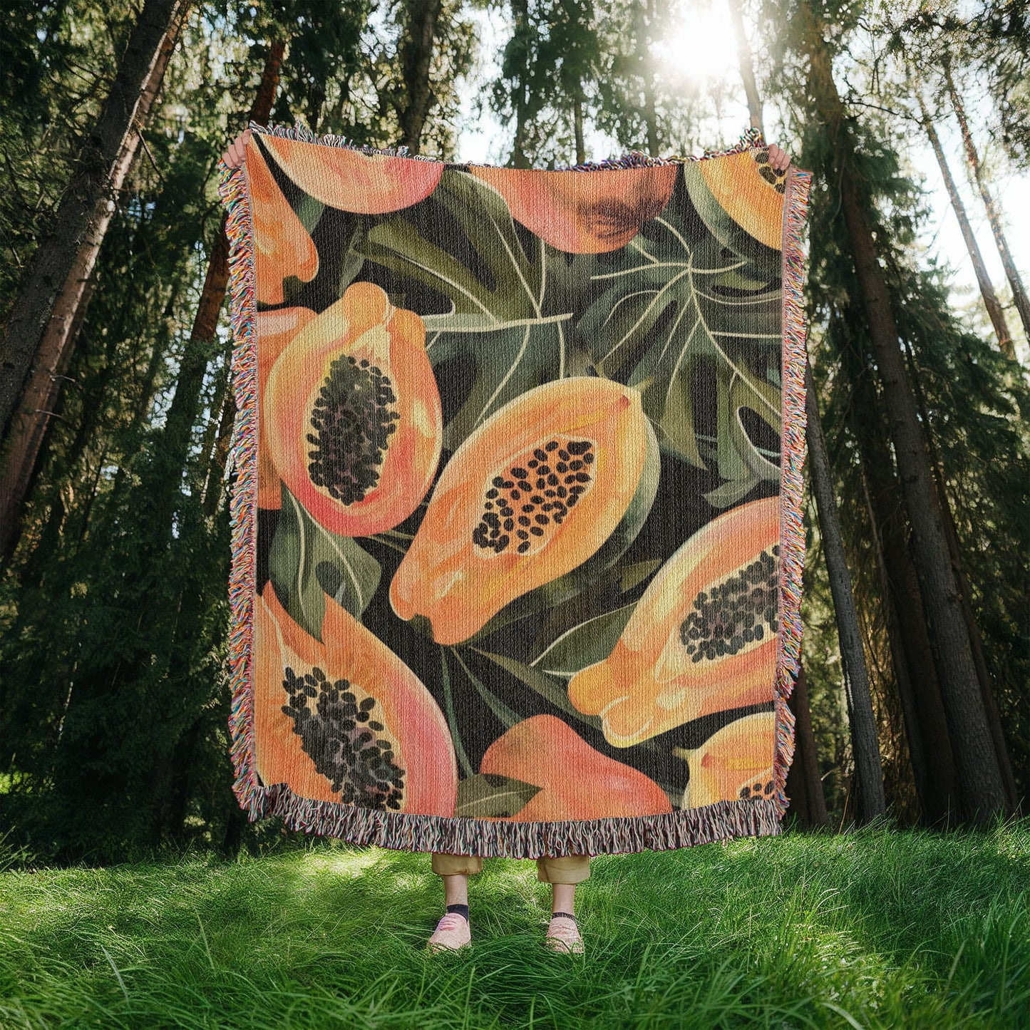 Papaya Woven Blanket | Cozy throw for foodies and tropical fruit lovers